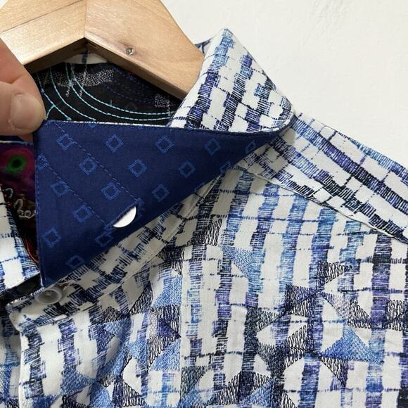 Robert Graham Maitai Button Up Shirt Size 2XL Blue Tiki Embroidered Flip Cuffs - Picture 7 of 12